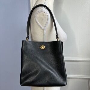 Coach Charlie Bucket Bag Black Pebbled Leather No Crossbody Strap Purse 89102
